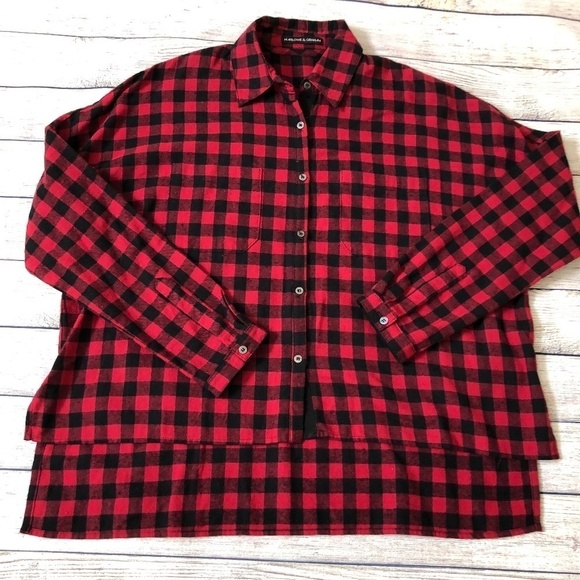 Harlowe & Graham Oversized Buffalo Hi-Lo Shirt - Picture 1 of 6